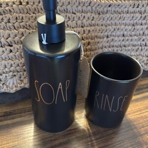 Rae Dunn Black Soap Dispenser and Rinse Cup Set